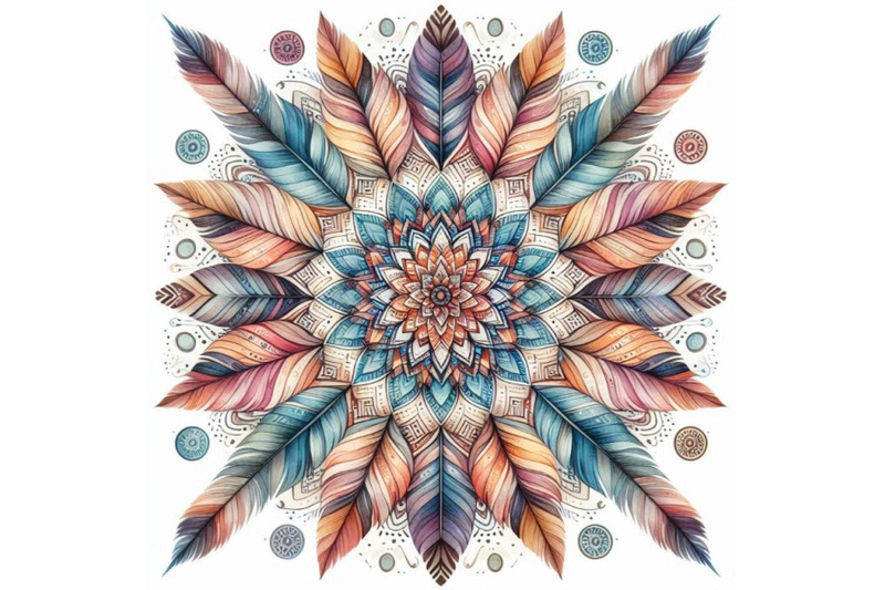 watercolor-ethnic-feathers-abstract-mandala