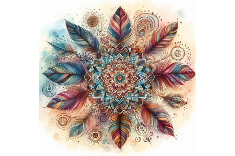 watercolor-ethnic-feathers-abstract-mandala