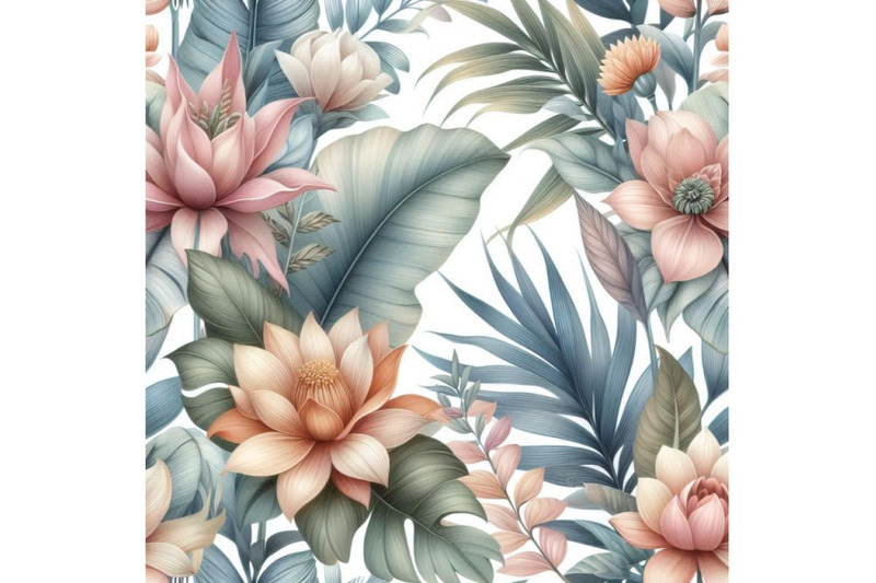 watercolor-tropical-leaves-and-flowers-seamless-patter