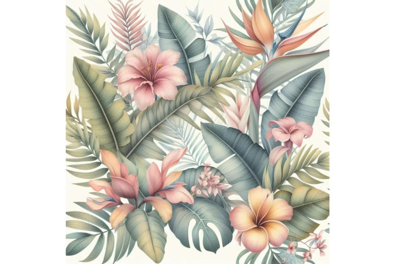 watercolor-tropical-leaves-and-flowers-seamless-patter