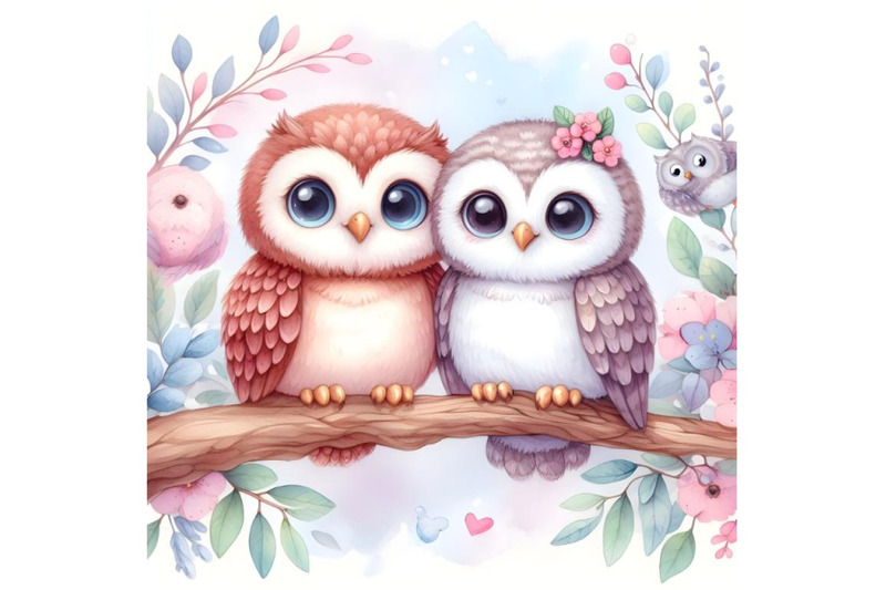 cute-owl-couple-sitting-on-tree-branch