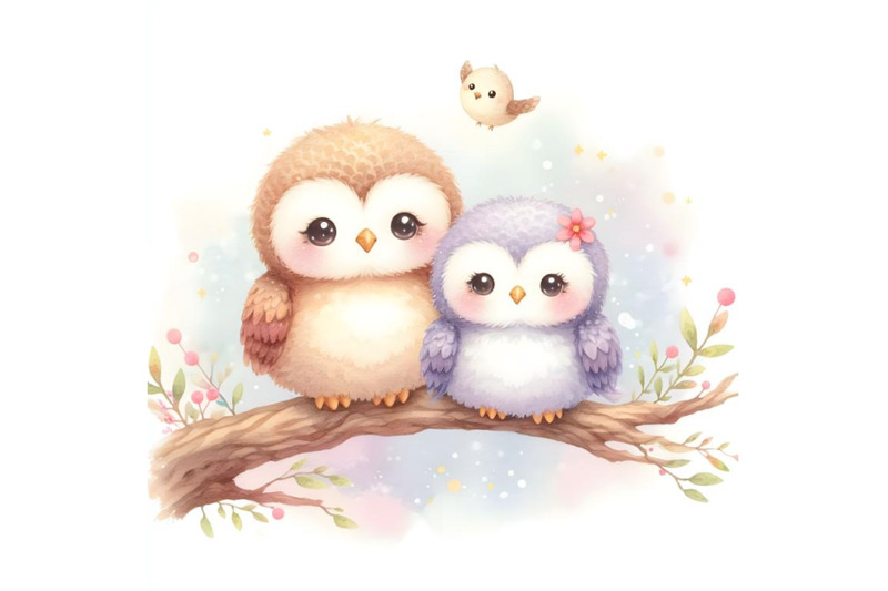 cute-owl-couple-sitting-on-tree-branch