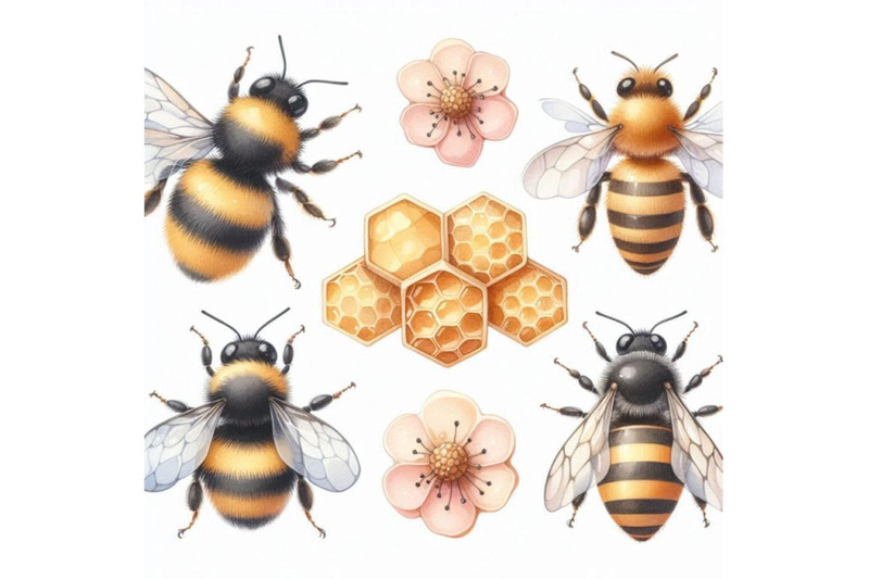 watercolor-bee-bumble-bee-and-honeycomb-set