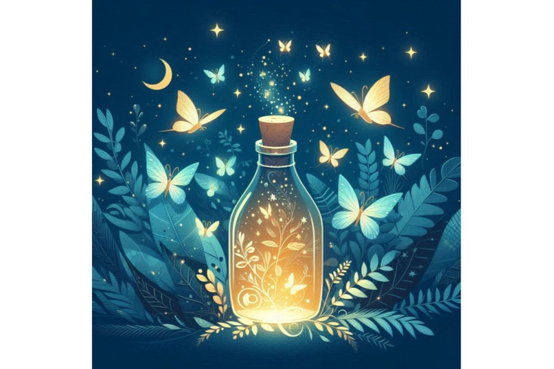 abstract-fairy-tale-background-with-magic-bottle-and-fir