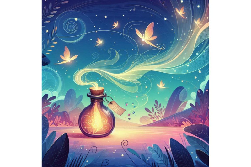 abstract-fairy-tale-background-with-magic-bottle-and-fir