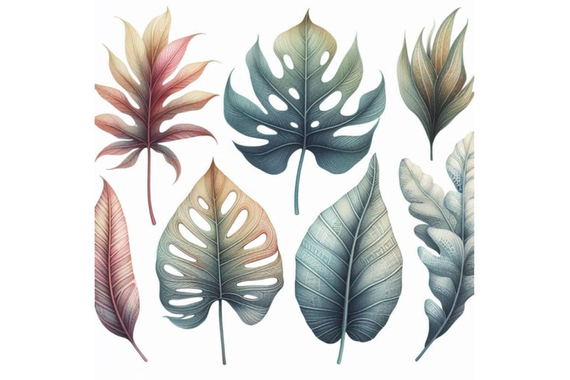 watercolor-tropical-leaf-set-drawing-of-unusual-leaves