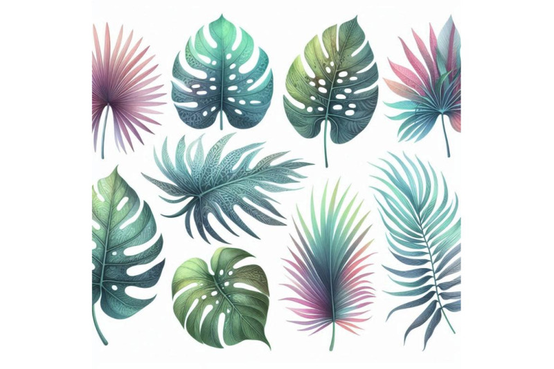 watercolor-tropical-leaf-set-drawing-of-unusual-leaves