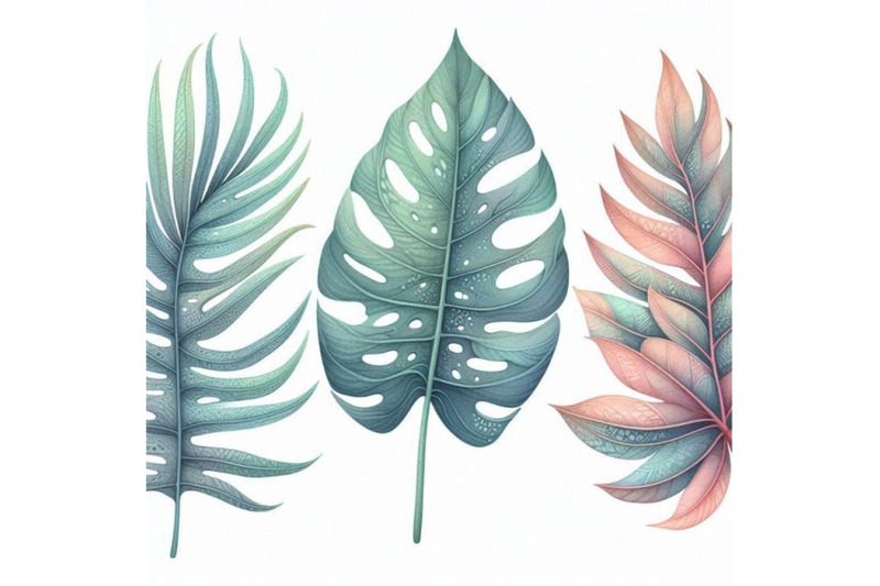 watercolor-tropical-leaf-set-drawing-of-unusual-leaves