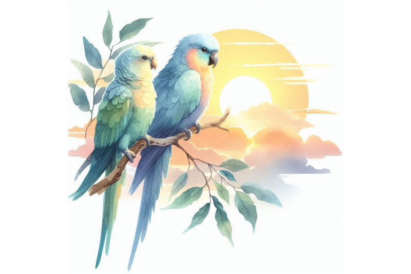 watercolor-illustration-of-two-parrots