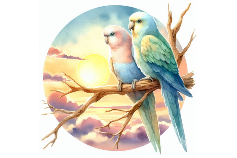 watercolor-illustration-of-two-parrots