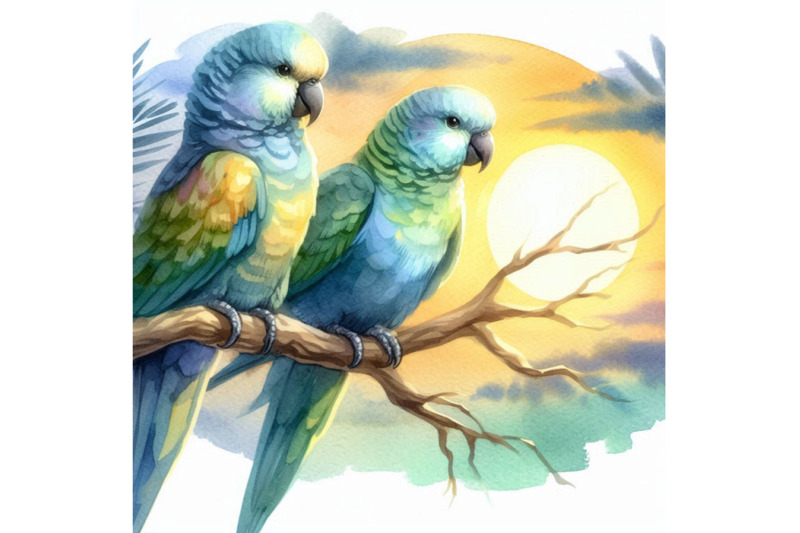 watercolor-illustration-of-two-parrots