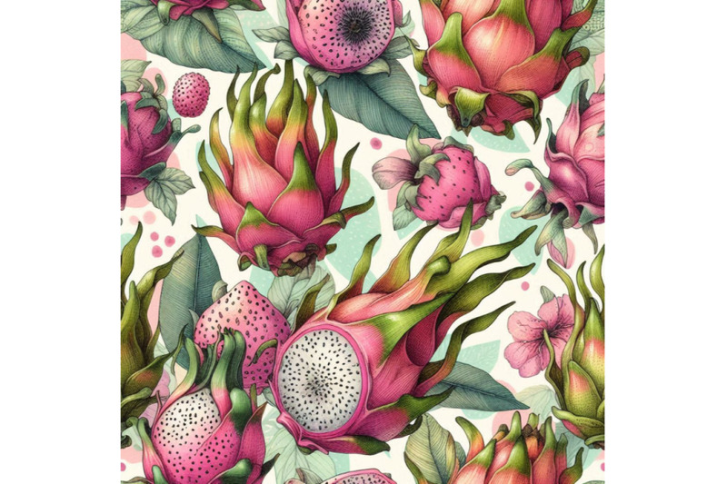 watercolor-dragon-fruit-seamless-pattern-on-doodle