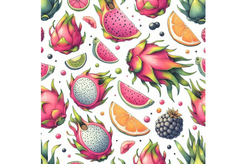 watercolor-dragon-fruit-seamless-pattern-on-doodle