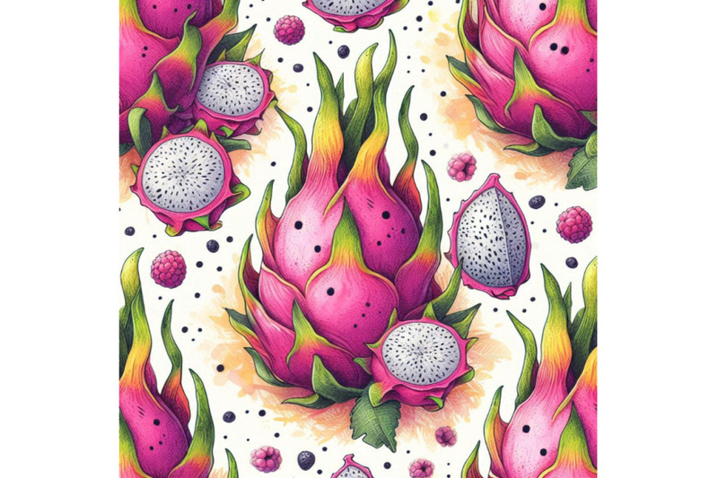 watercolor-dragon-fruit-seamless-pattern-on-doodle