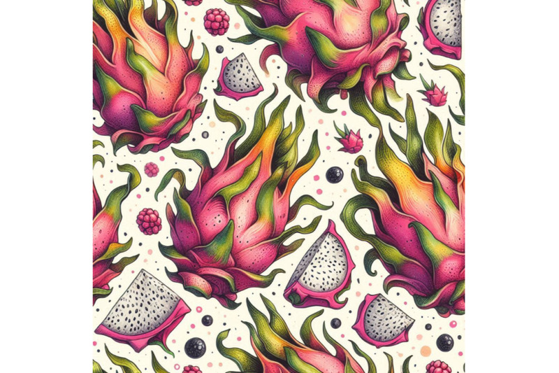 watercolor-dragon-fruit-seamless-pattern-on-doodle