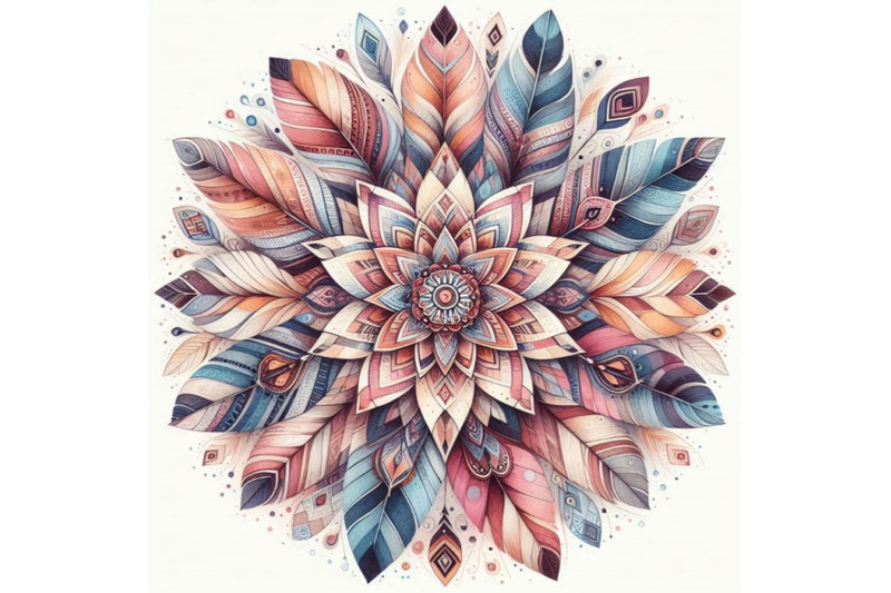 watercolor-ethnic-feathers-abstract-mandala