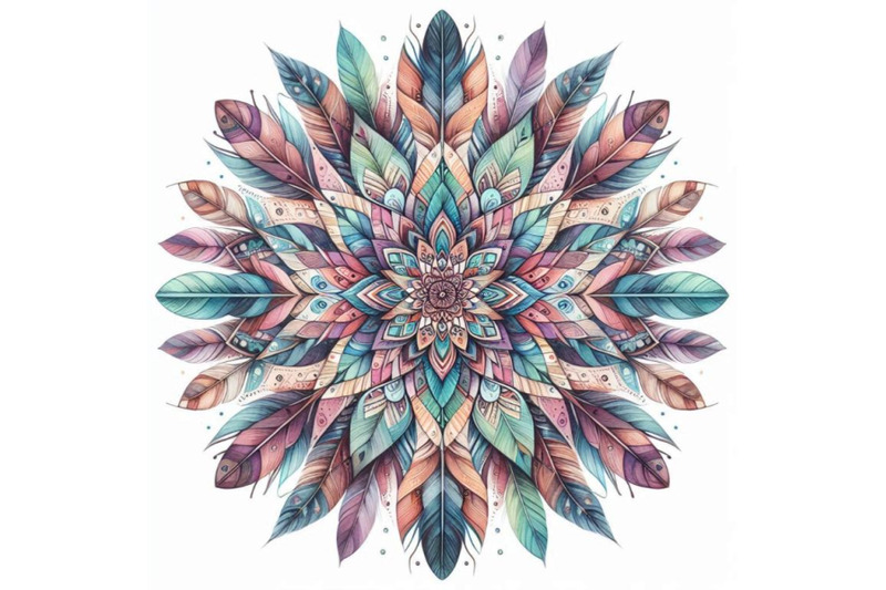 watercolor-ethnic-feathers-abstract-mandala