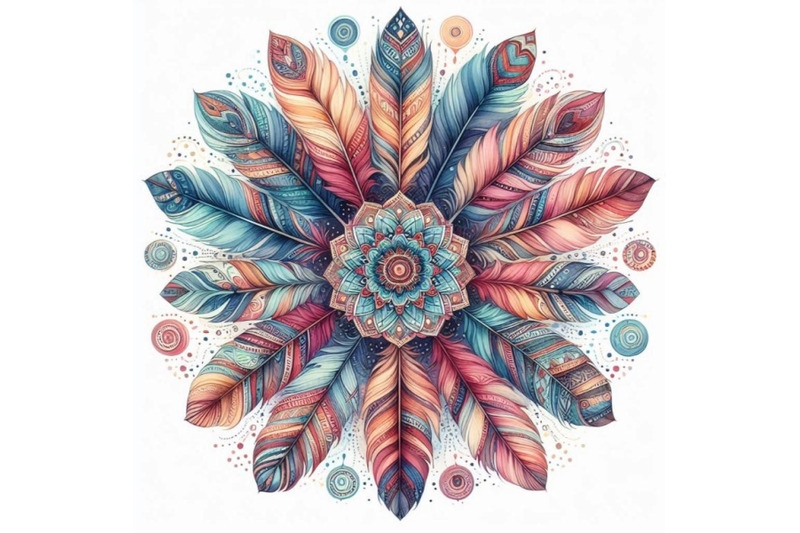 watercolor-ethnic-feathers-abstract-mandala