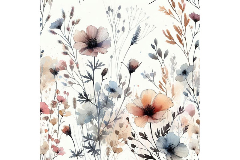 meadow-watercolor-and-ink-flower-seamless-pattern