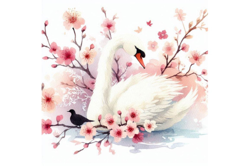 watercolor-swan-and-cherry-bloom