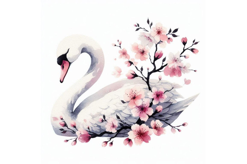 watercolor-swan-and-cherry-bloom