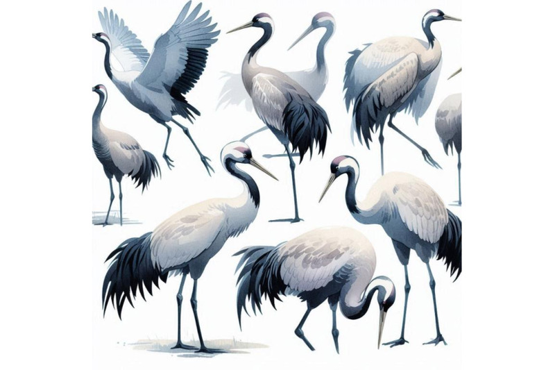 watercolor-asian-crane-bird-set