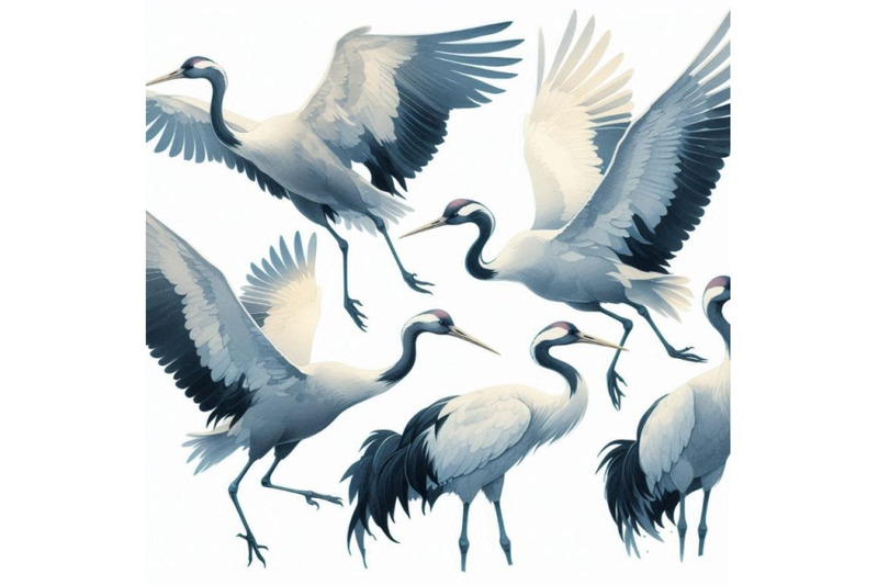 watercolor-asian-crane-bird-set