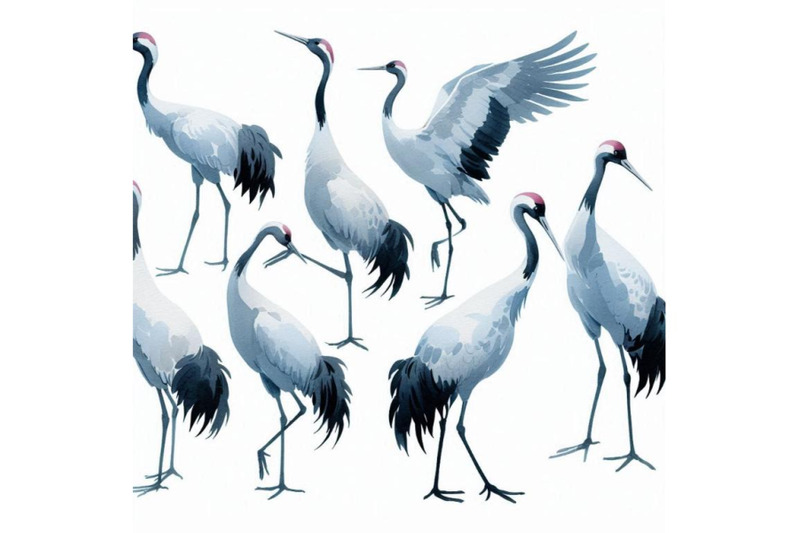 watercolor-asian-crane-bird-set