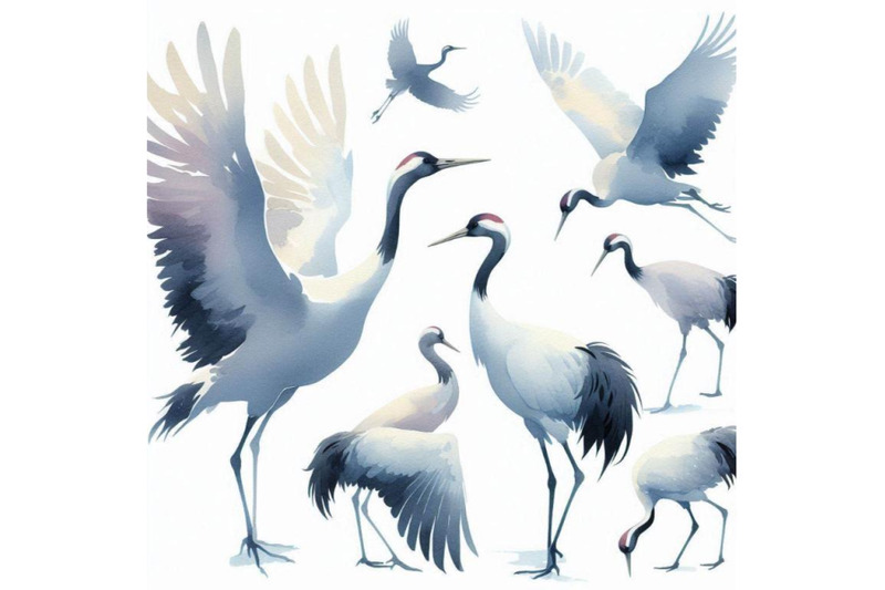 watercolor-asian-crane-bird-set