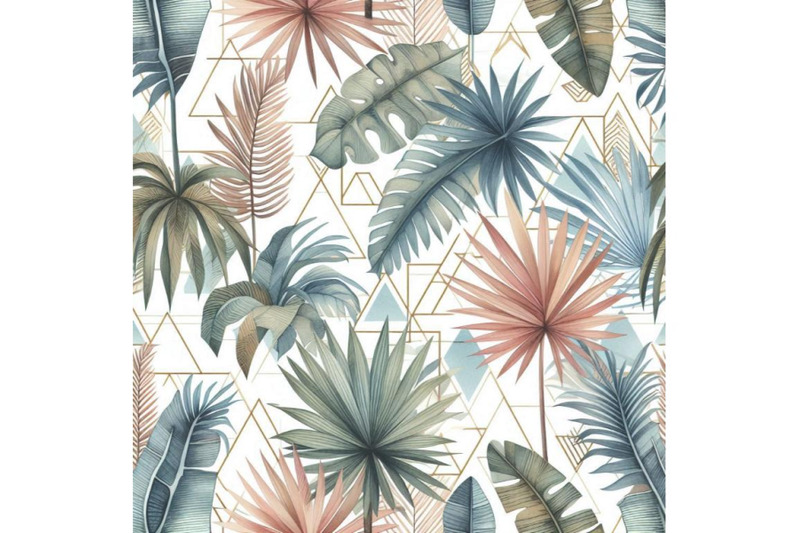 watercolor-tropical-leaves-and-palm-trees-in-geometric