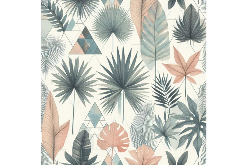 watercolor-tropical-leaves-and-palm-trees-in-geometric