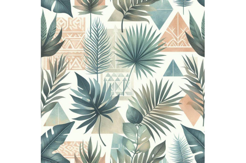 watercolor-tropical-leaves-and-palm-trees-in-geometric