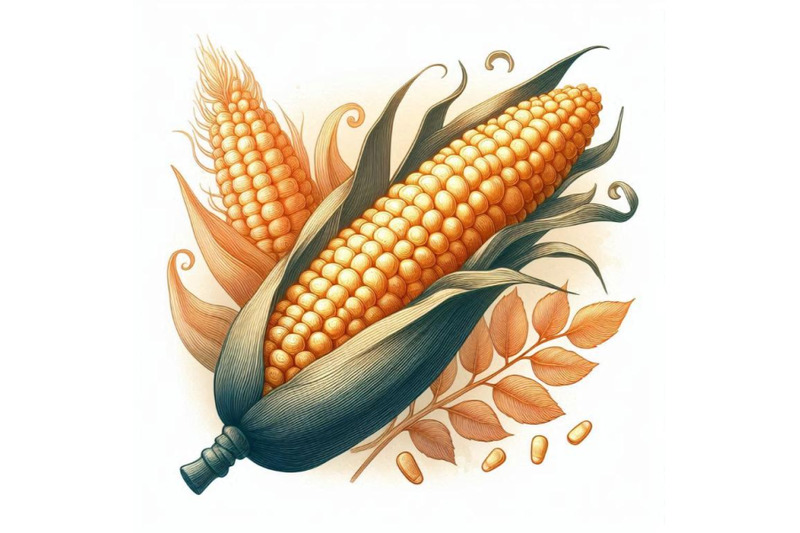 corncob-with-leaf-in-watercolor