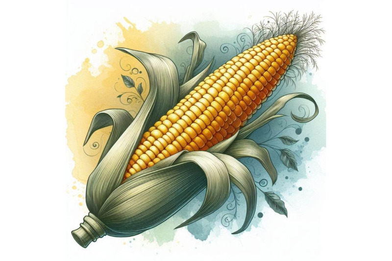 corncob-with-leaf-in-watercolor