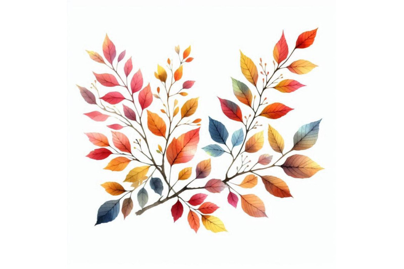 watercolor-autumn-branch-with-colorful-leaves