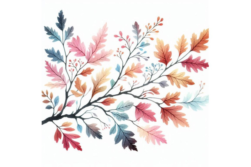 watercolor-autumn-branch-with-colorful-leaves