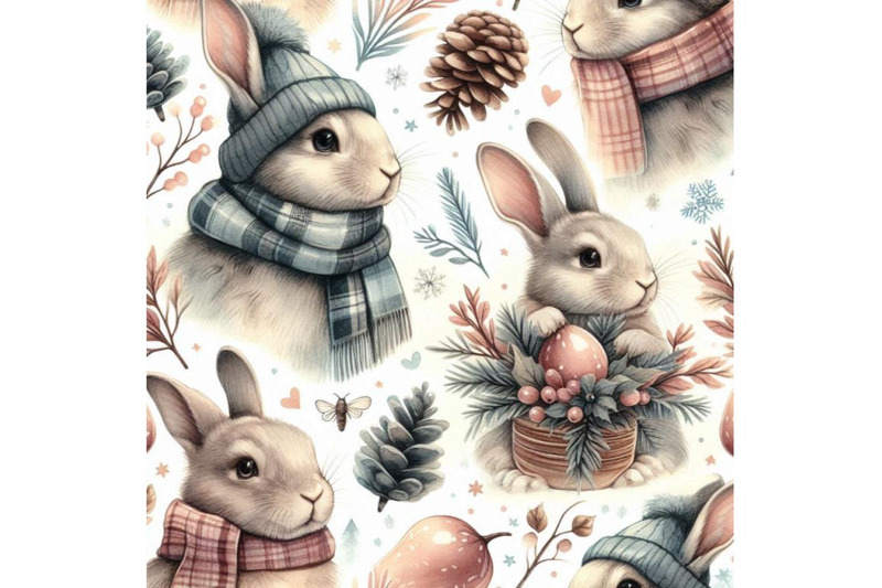 rabbit-in-winter-watercolor-seamless-pattern