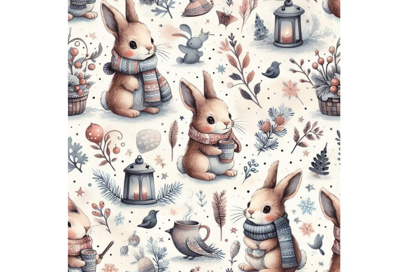 rabbit-in-winter-watercolor-seamless-pattern