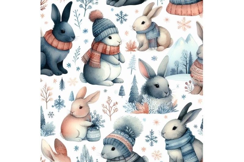 rabbit-in-winter-watercolor-seamless-pattern