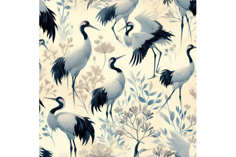 watercolor-asian-crane-bird-seamless-pattern