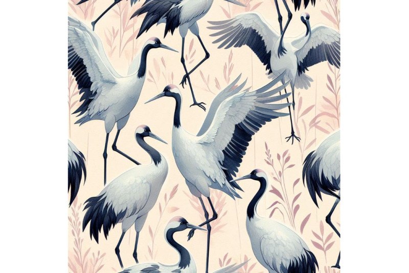 watercolor-asian-crane-bird-seamless-pattern