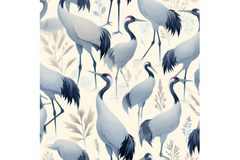 watercolor-asian-crane-bird-seamless-pattern