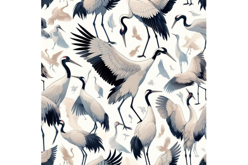 watercolor-asian-crane-bird-seamless-pattern