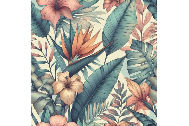 watercolor-tropical-leaves-and-flowers-with-contour-sea