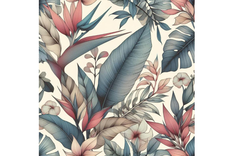 watercolor-tropical-leaves-and-flowers-with-contour-sea