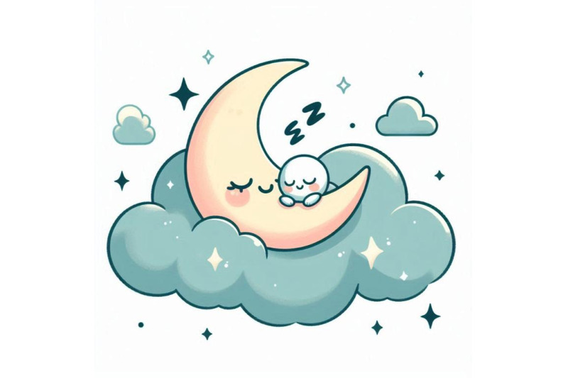 cute-moon-sleeping-on-a-smiling-cloud