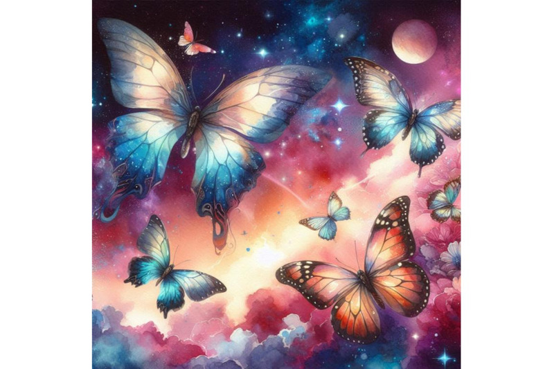 beautiful-watercolor-butterflies-on-galaxy-background