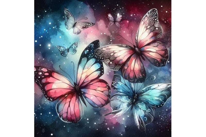 beautiful-watercolor-butterflies-on-galaxy-background