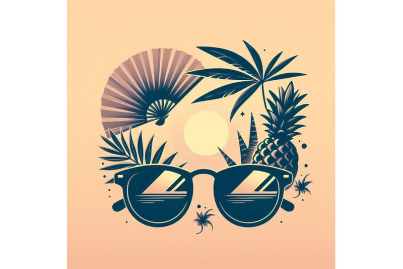 sun-glasses-with-palm-tree-fan-palm-leaf-and-pineappl