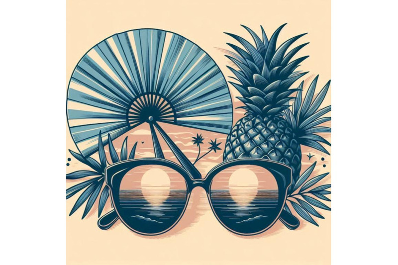 sun-glasses-with-palm-tree-fan-palm-leaf-and-pineappl